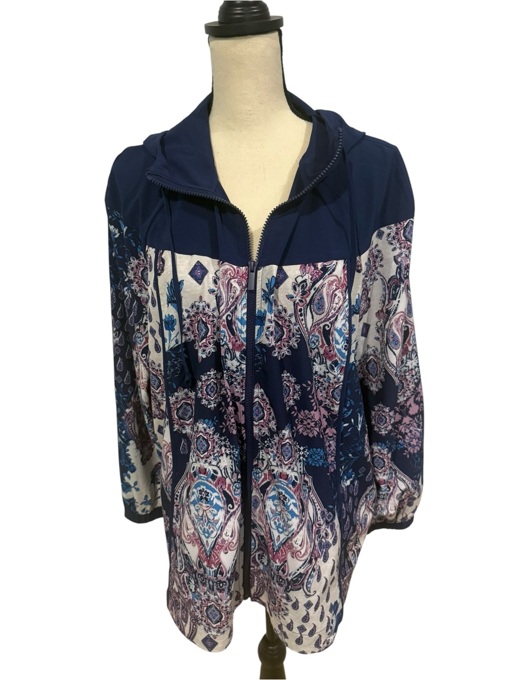 Chico’s Zenergy Navy Paisley Zip-Up Hoodie Jacket Size XXL (4)